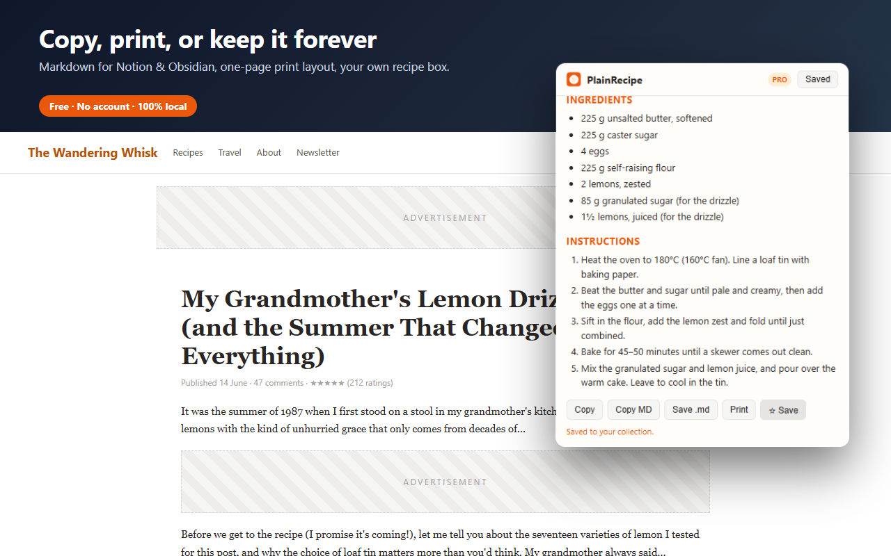 Saving Grandmother's lemon drizzle cake to the recipe box